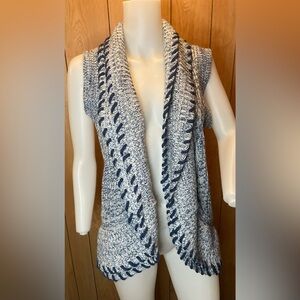 Keren Hart Blue Women's Size Sm Sleeveless crocheted 100% Acrylic Open Cardigan